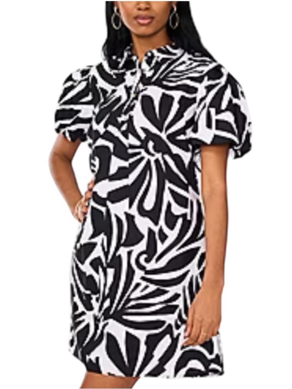MSK Black & White Abstract Buttoned dress
